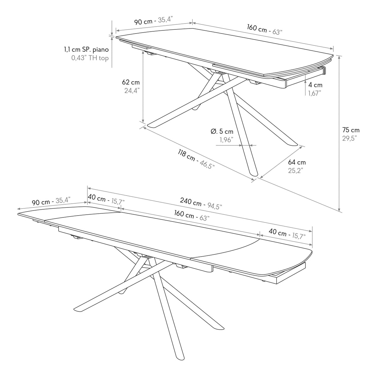 Vesper Extendable Table – White Ceramic and Black Metal