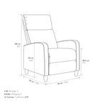 Poltrona Reclinabile Quiete, scheda tecnica con dimensioni: 65x70 cm, altezza 108 cm