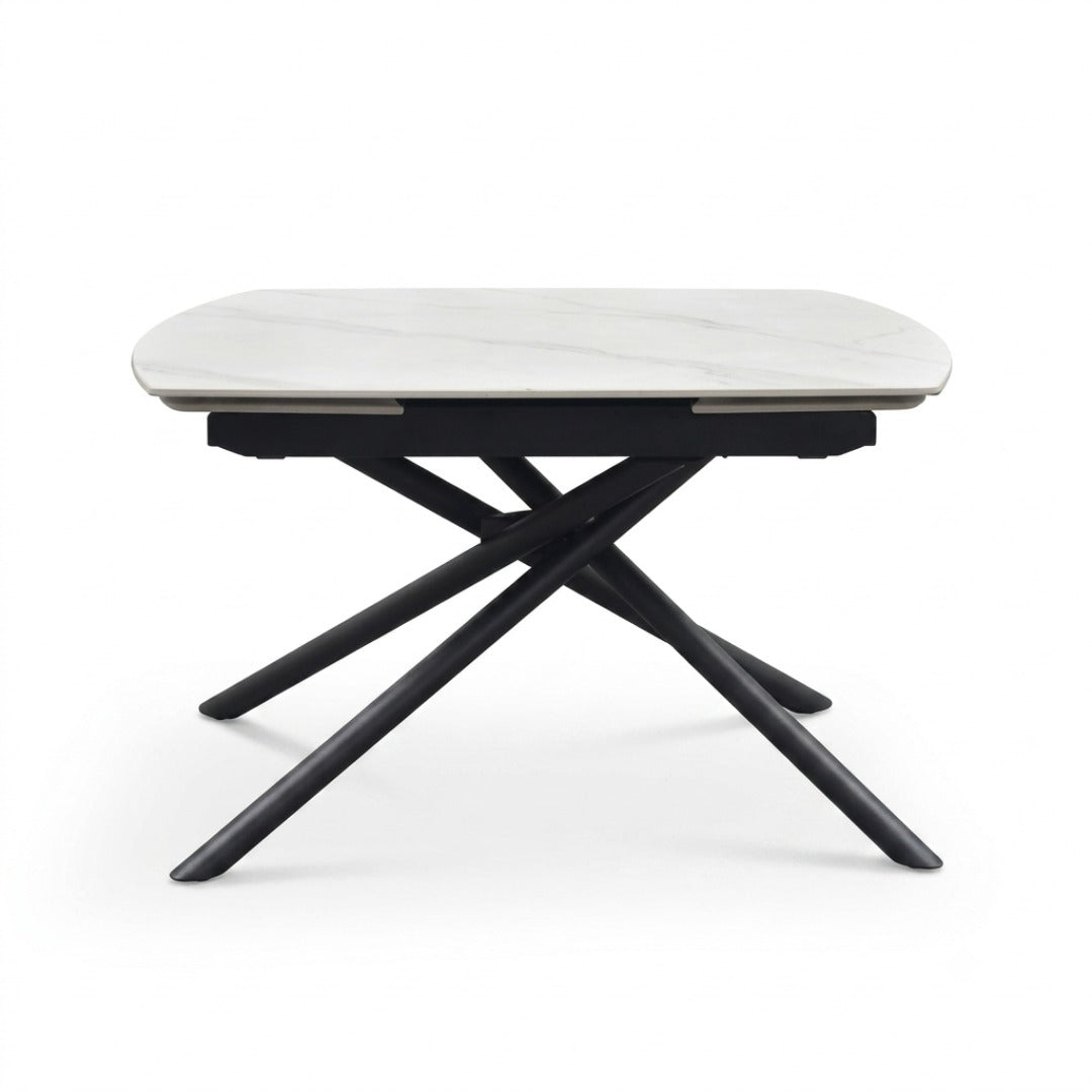 Tavolo Rotante Allungabile Lyra – Ceramica Bianco Statuario e Nero