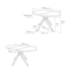 Tavolo Rotondo Allungabile Livia, schema tecnico con dimensioni del piano, altezza e allunga