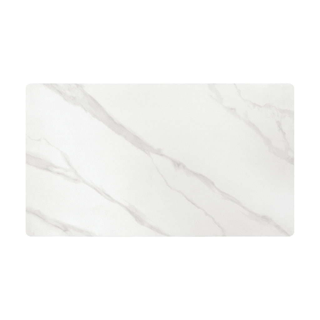 Tavolo Fisso Cerere, dettaglio del piano in gres effetto marmo bianco statuario con venature grigie