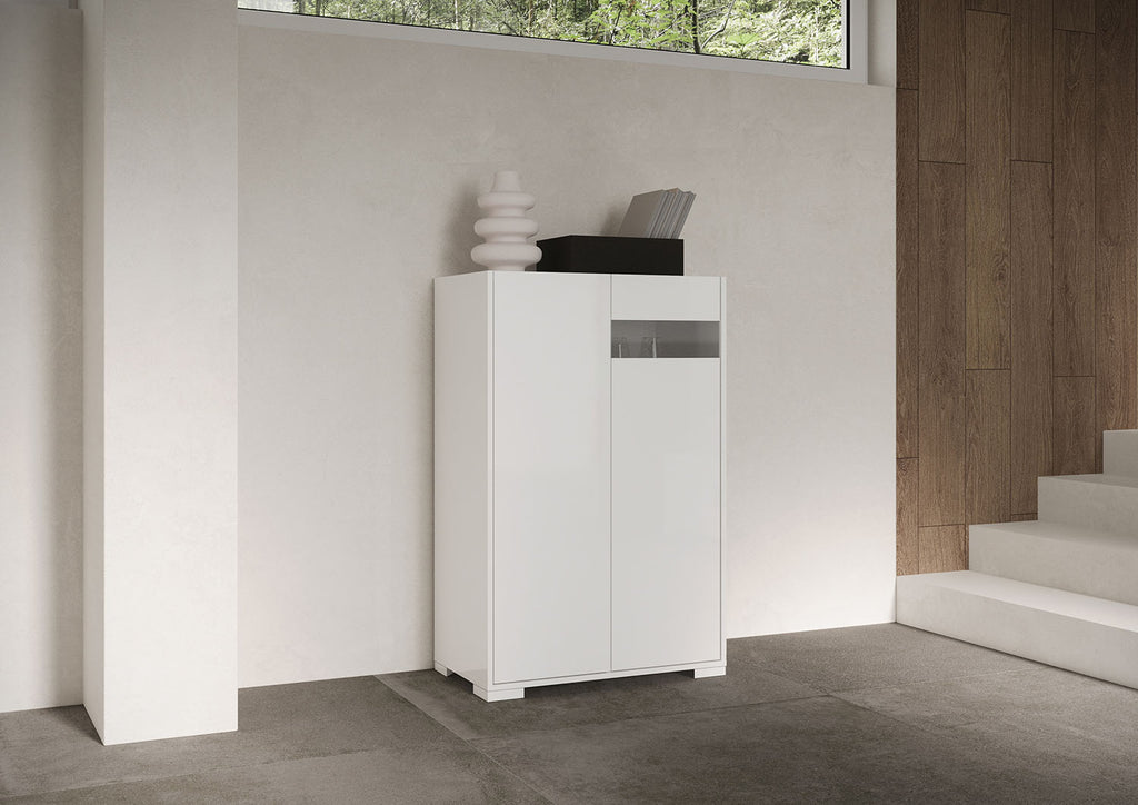Credenza Alta Riflesso 2 Ante - Bianco Lucido