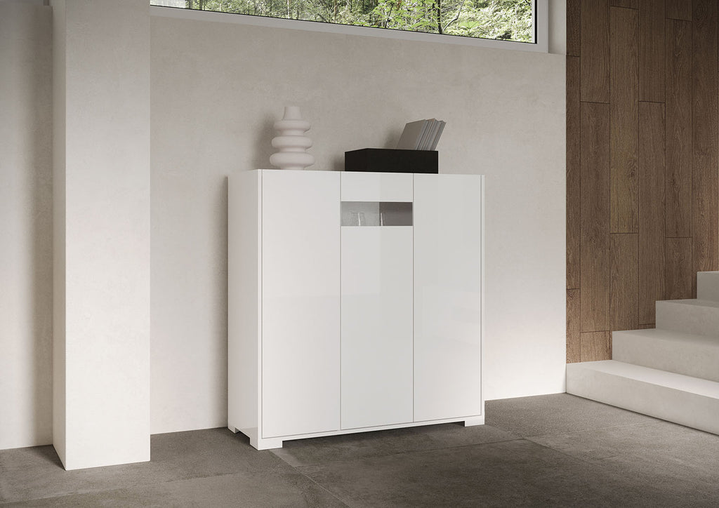 Credenza Alta Riflesso 3 Ante - Bianco Lucido