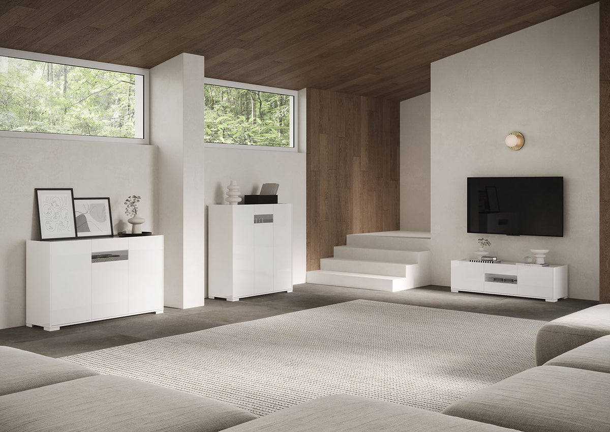 Credenza Alta Riflesso 3 Ante - Bianco Lucido