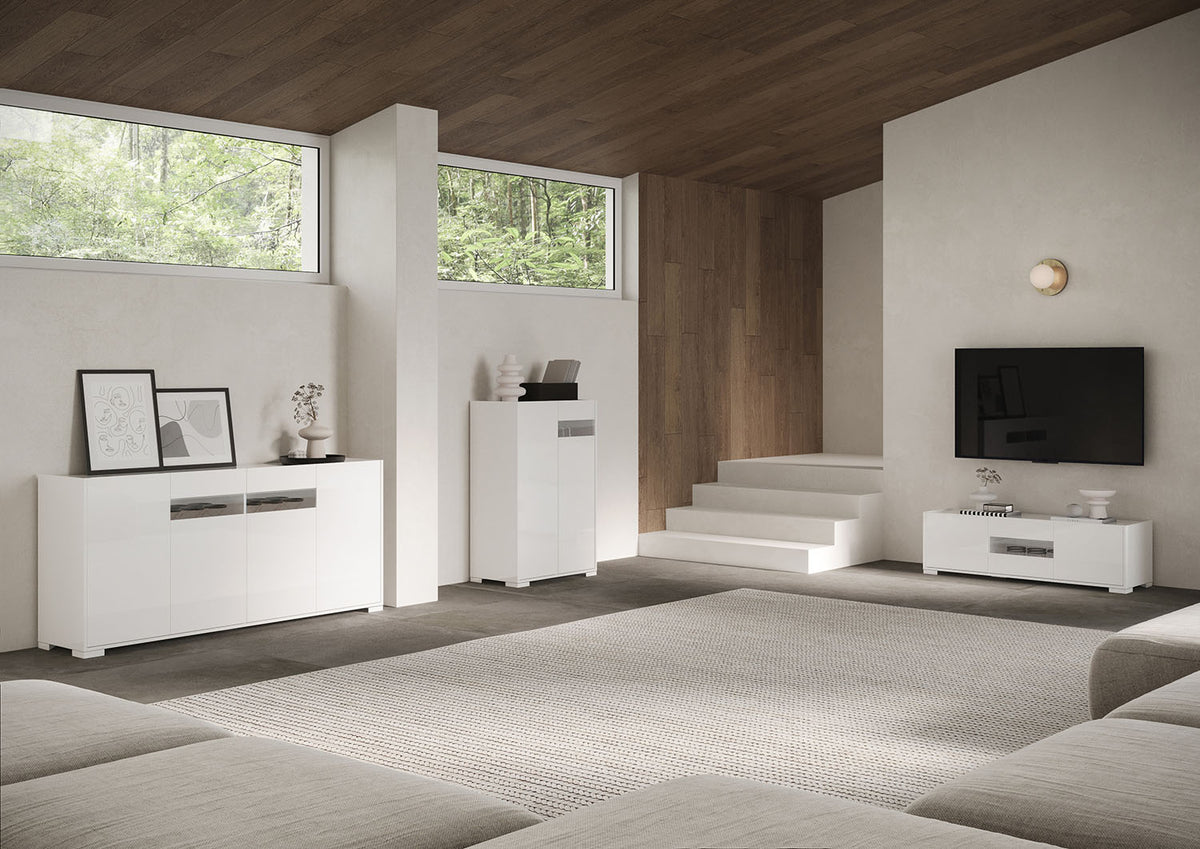 Credenza Alta Riflesso 2 Ante - Bianco Lucido