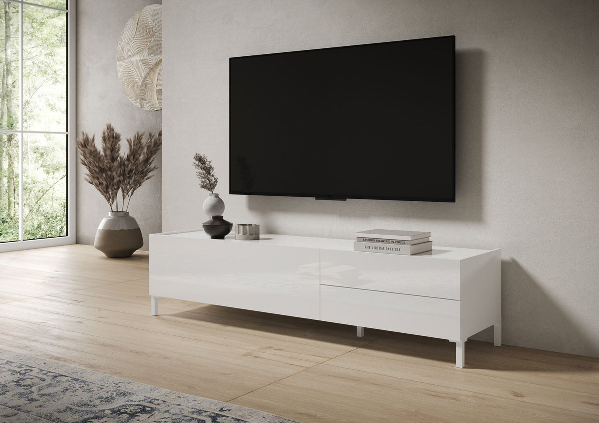Porta TV Solaria 1 Ribalta e 2 Cassetti - Bianco Lucido