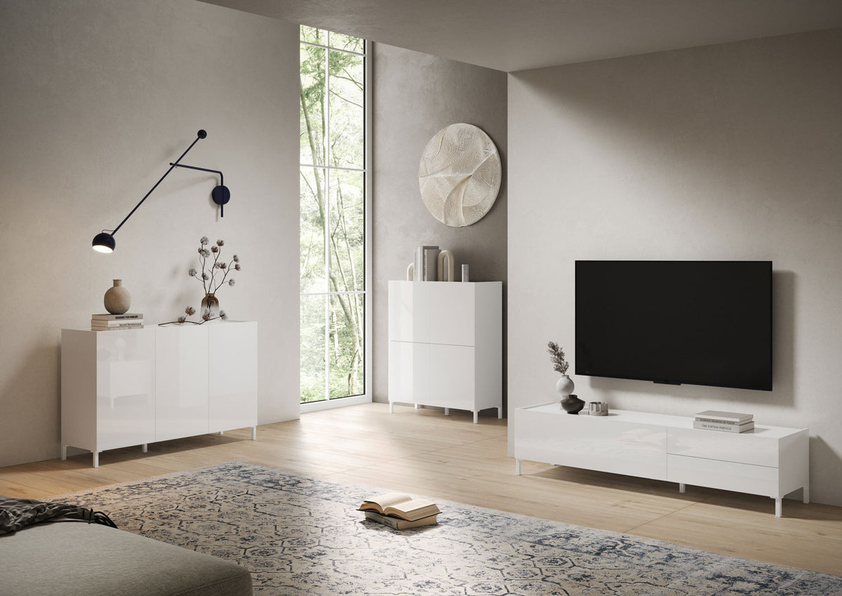 Credenza Alta Solaria 4 Ante - Bianco Lucido