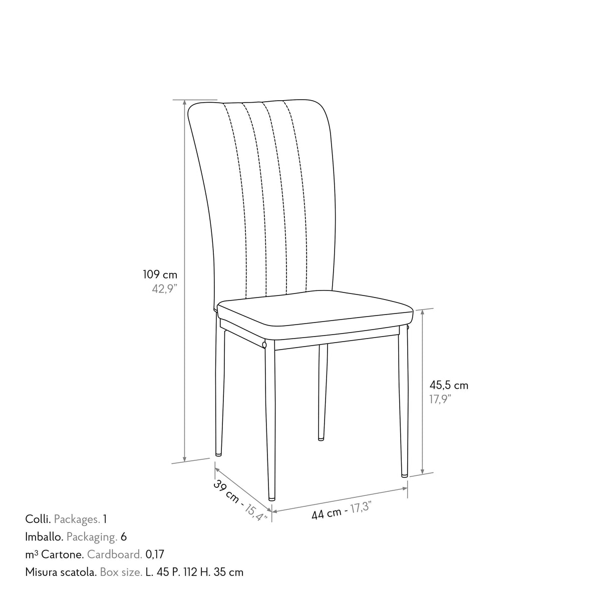Sedia Ester Beige - schema misure