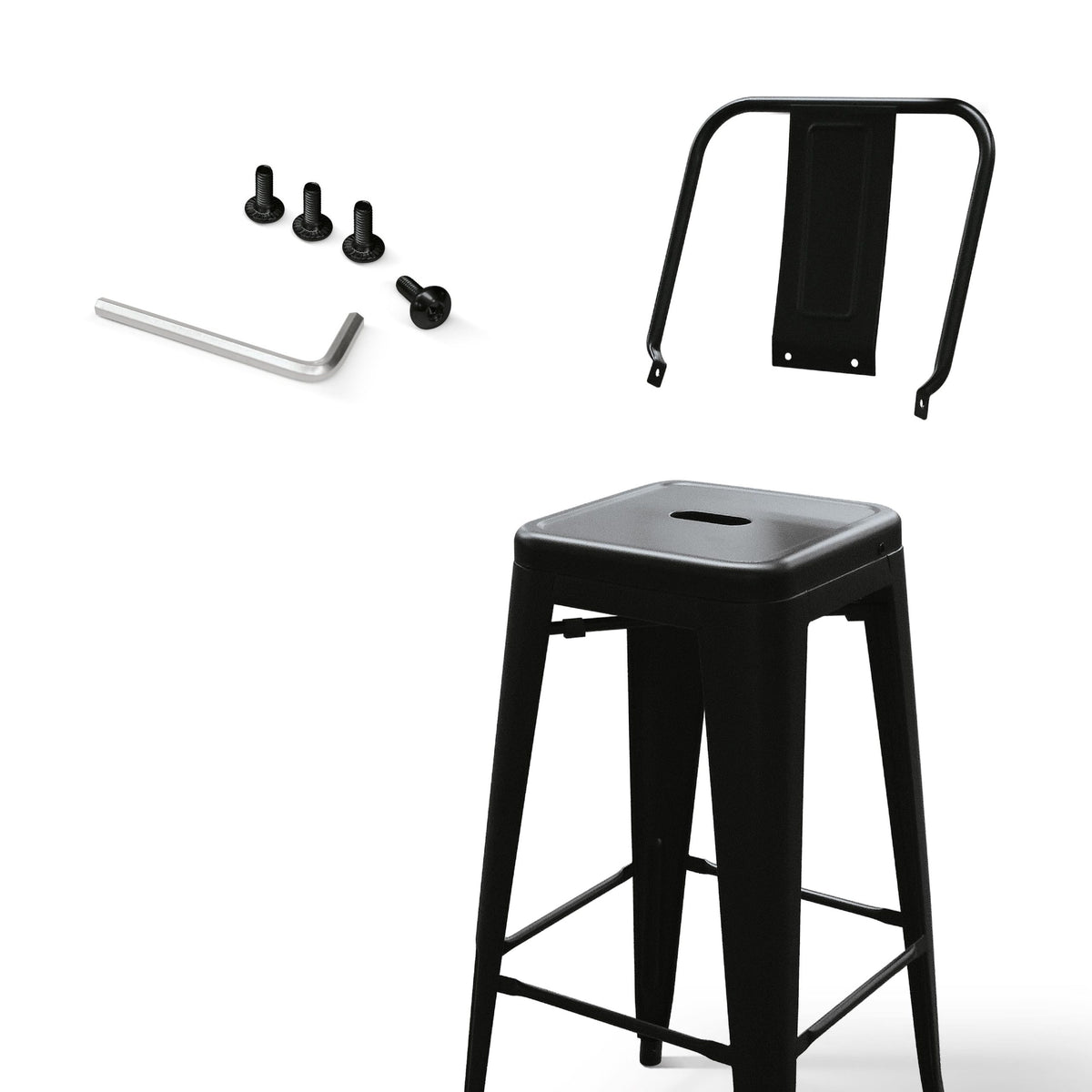 Sgabello Tolone Alto Nero - dettaglio kit di montaggio