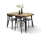 Set da pranzo Saturno, tavolo con piano legno a bordo vivo e quattro sedie grigie