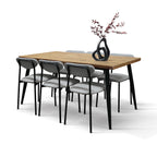Set da pranzo Venere, tavolo con piano legno a bordo vivo e sei sedie grigie