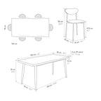 Set Venere, schema misure tavolo 160x78 cm e sedia