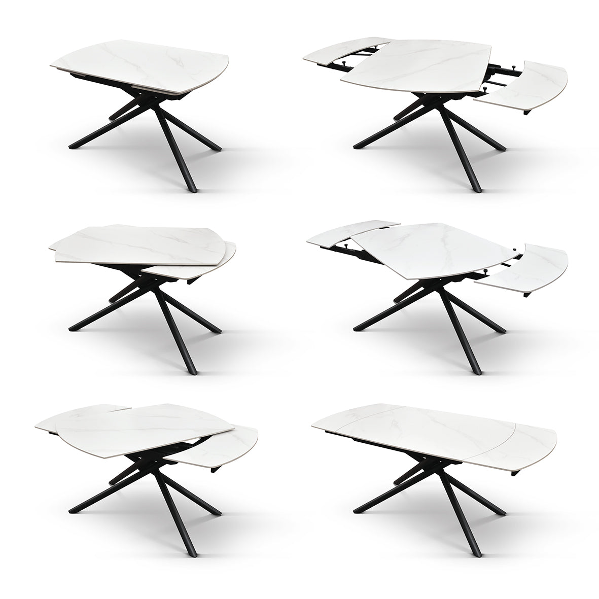 Lyra Extendable Round Table – Statuario White and Black Ceramic