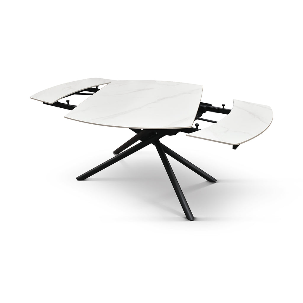 Lyra Extendable Round Table – Statuario White and Black Ceramic