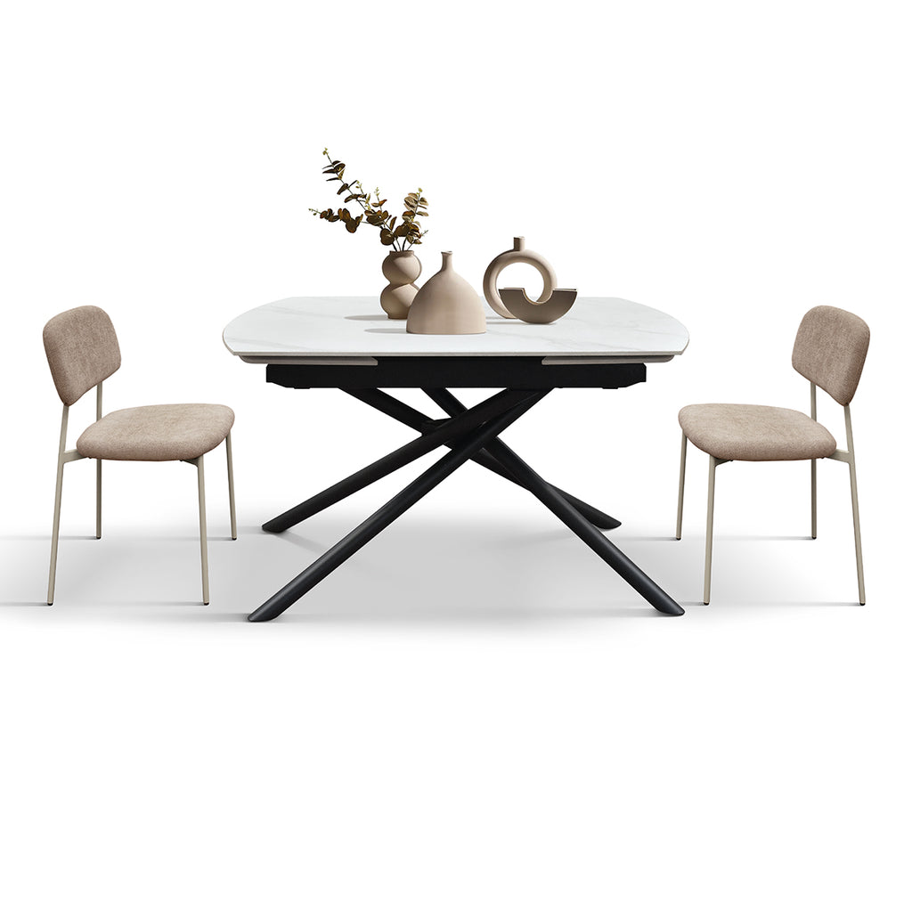 Lyra Extendable Round Table – Statuario White and Black Ceramic