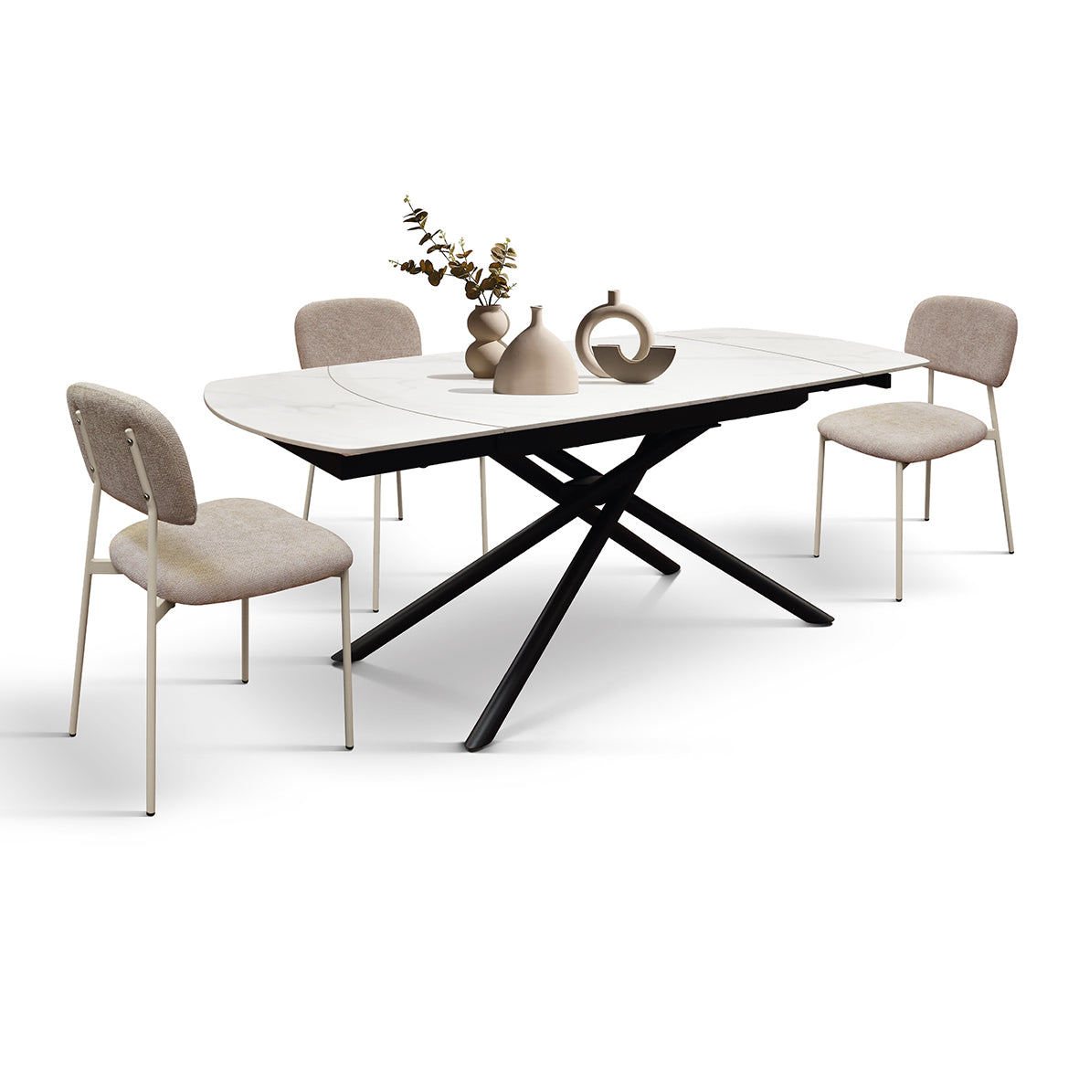 Lyra Extendable Round Table – Statuario White and Black Ceramic