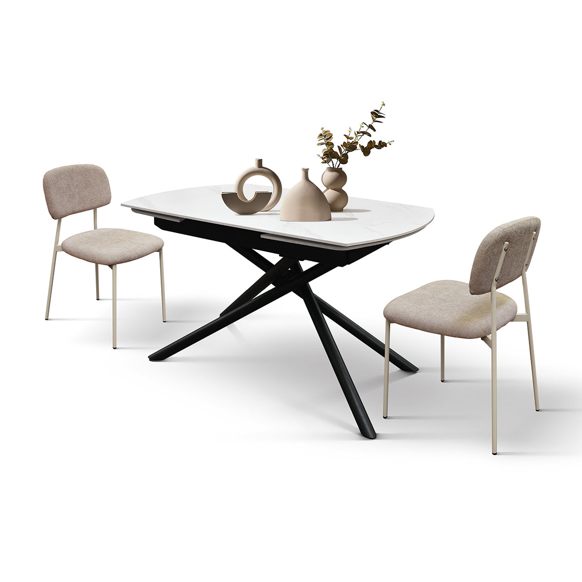 Lyra Extendable Round Table – Statuario White and Black Ceramic