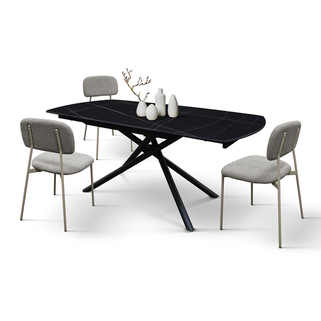 Lyra Extendable Round Table – Black Marble Ceramic and Black