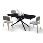 Lyra Extendable Round Table – Black Marble Ceramic and Black