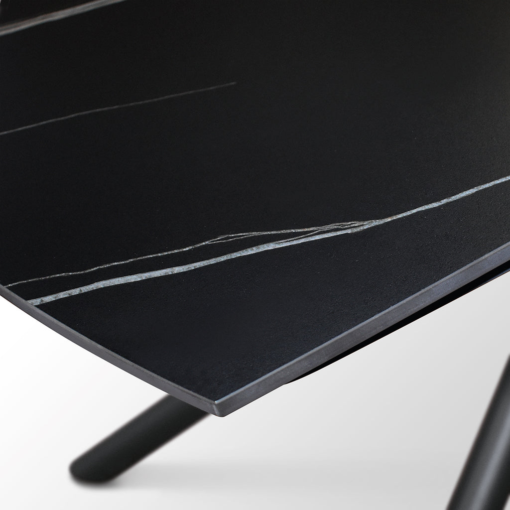 Lyra Extendable Round Table – Black Marble Ceramic and Black