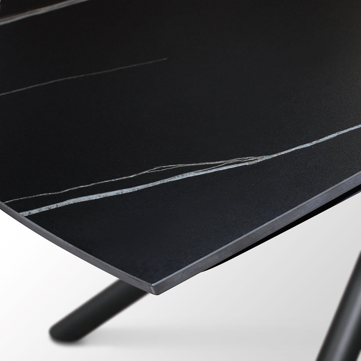Lyra Extendable Round Table – Black Marble Ceramic and Black