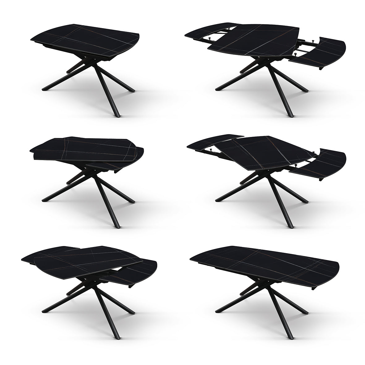 Lyra Extendable Round Table – Black Marble Ceramic and Black