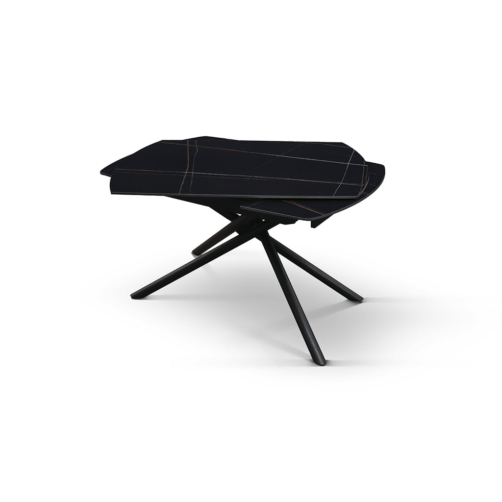 Lyra Extendable Round Table – Black Marble Ceramic and Black