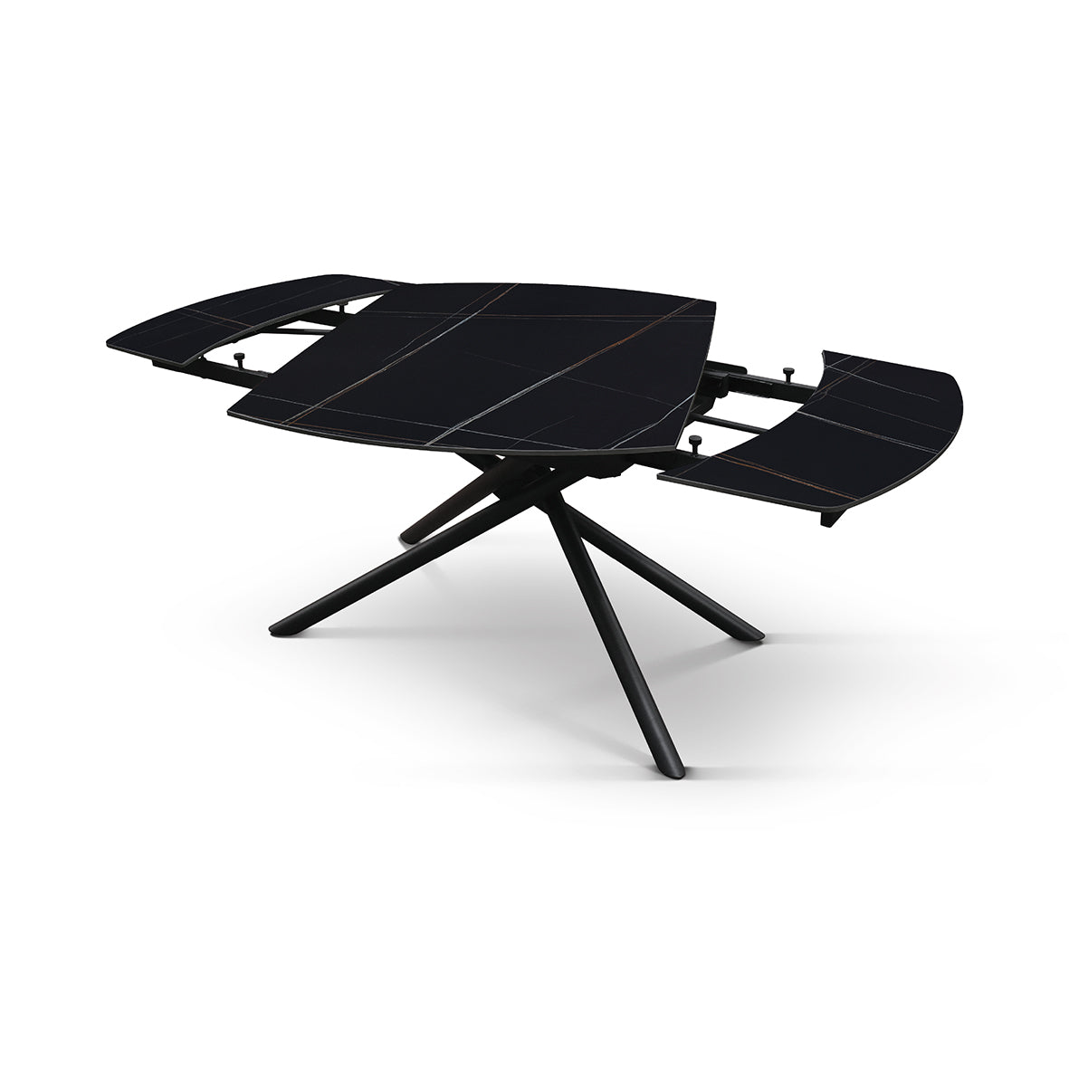 Lyra Extendable Round Table – Black Marble Ceramic and Black
