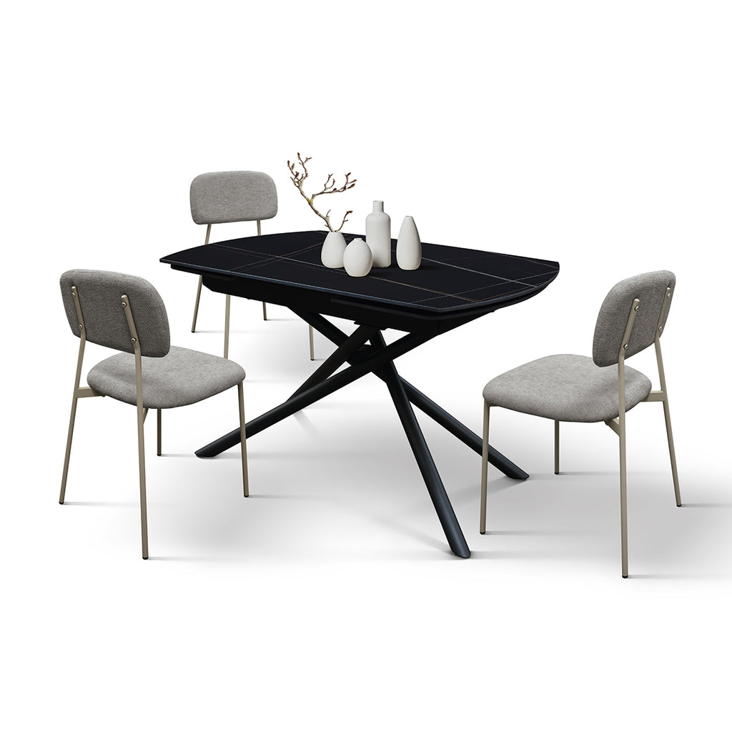 Lyra Extendable Round Table – Black Marble Ceramic and Black