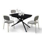 Lyra Extendable Round Table – Black Marble Ceramic and Black