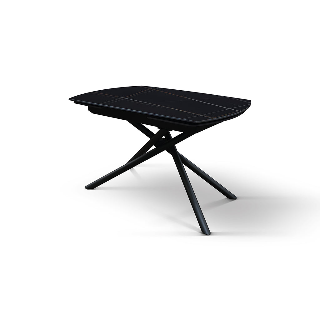Lyra Extendable Round Table – Black Marble Ceramic and Black