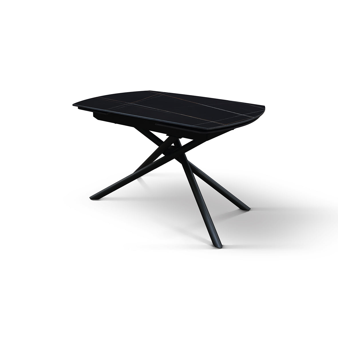 Lyra Extendable Round Table – Black Marble Ceramic and Black