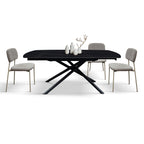 Lyra Extendable Round Table – Black Marble Ceramic and Black