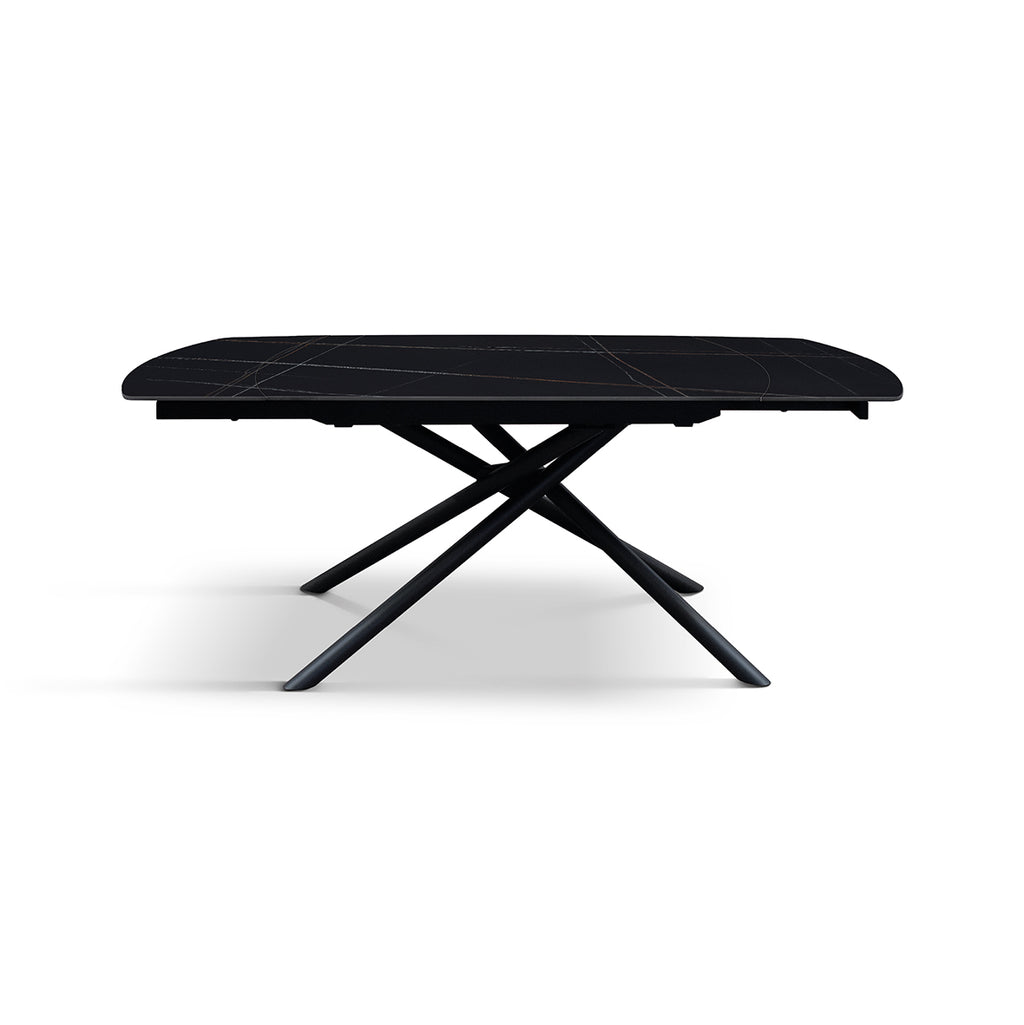 Lyra Extendable Round Table – Black Marble Ceramic and Black