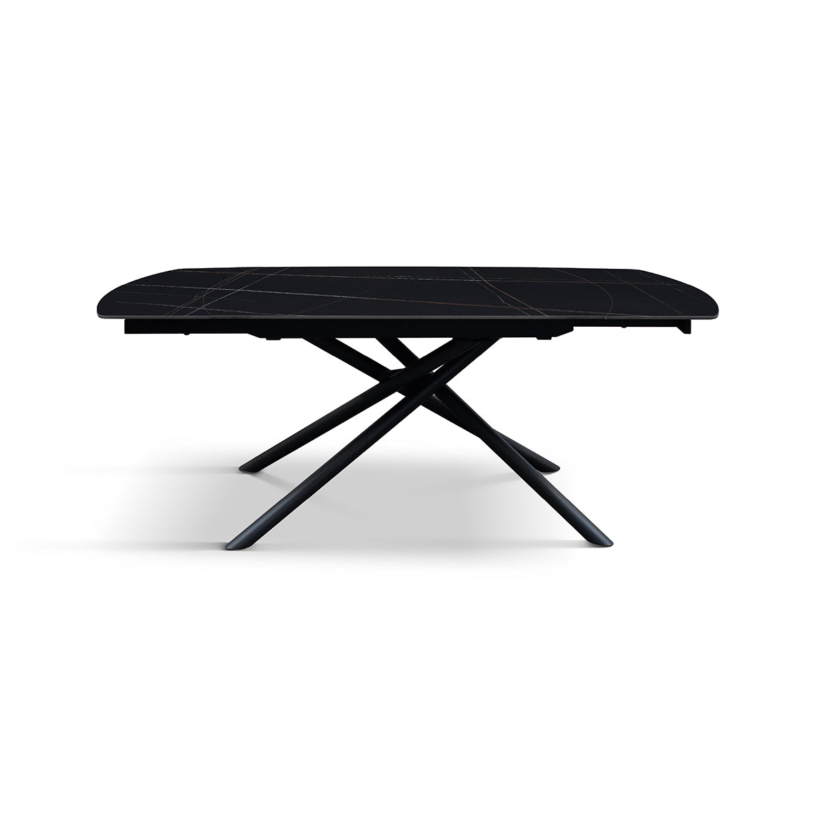 Lyra Extendable Round Table – Black Marble Ceramic and Black