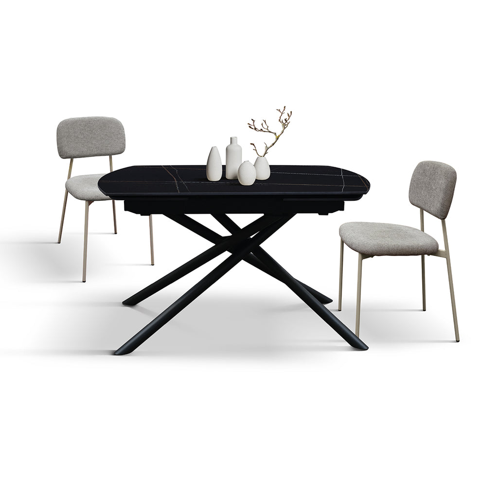 Lyra Extendable Round Table – Black Marble Ceramic and Black