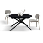 Lyra Extendable Round Table – Black Marble Ceramic and Black