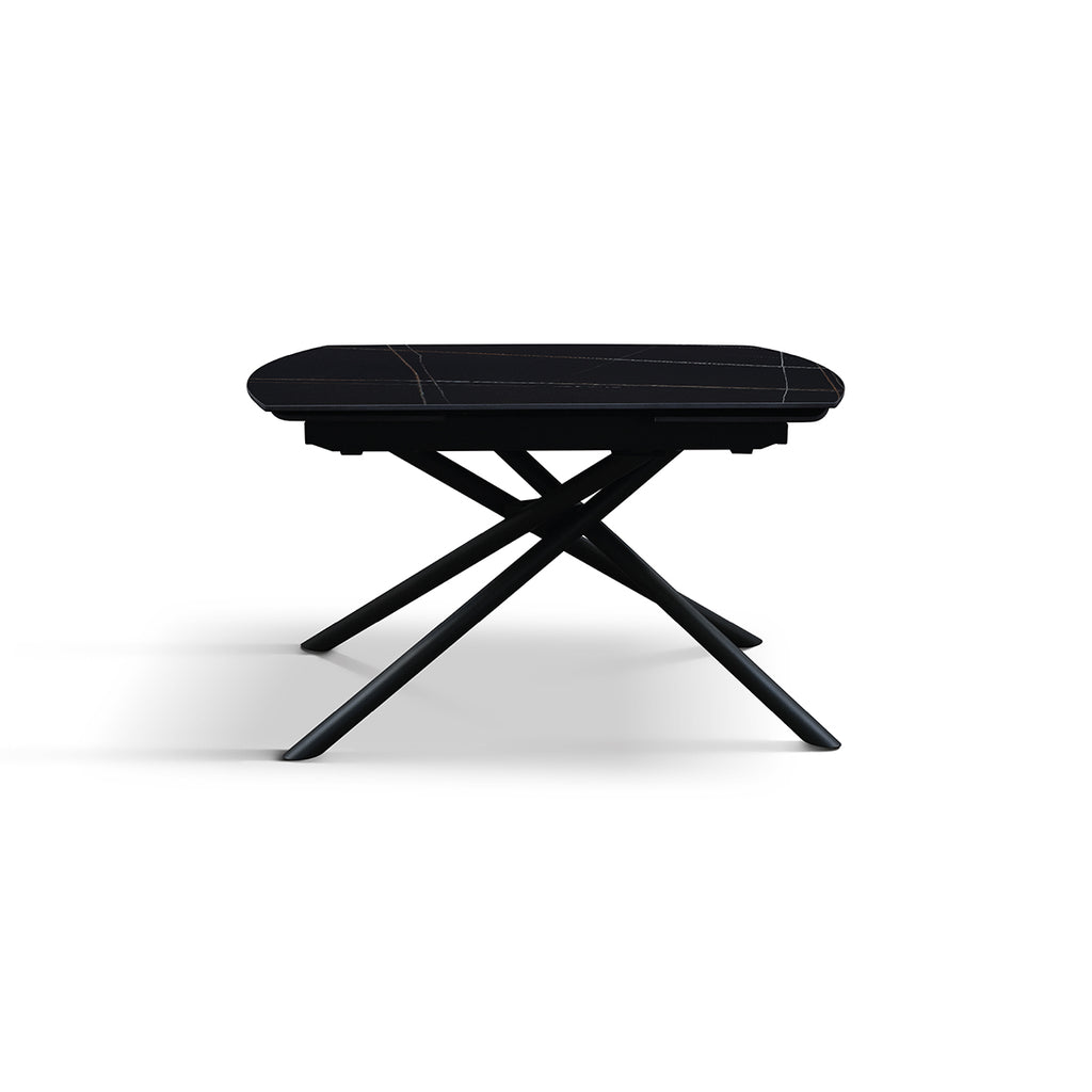 Lyra Extendable Round Table – Black Marble Ceramic and Black