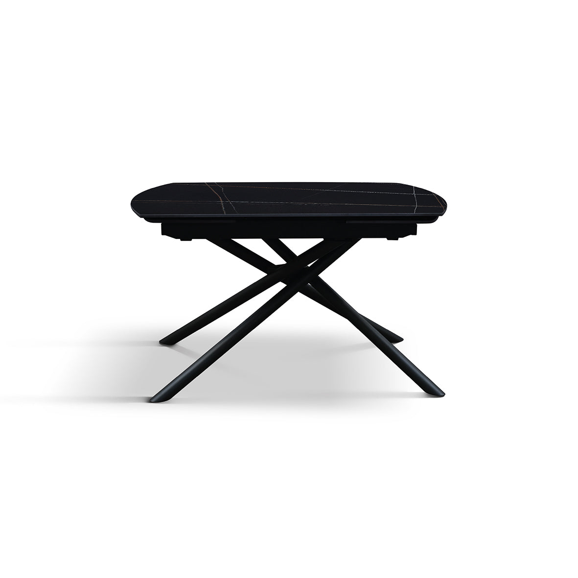 Lyra Extendable Round Table – Black Marble Ceramic and Black