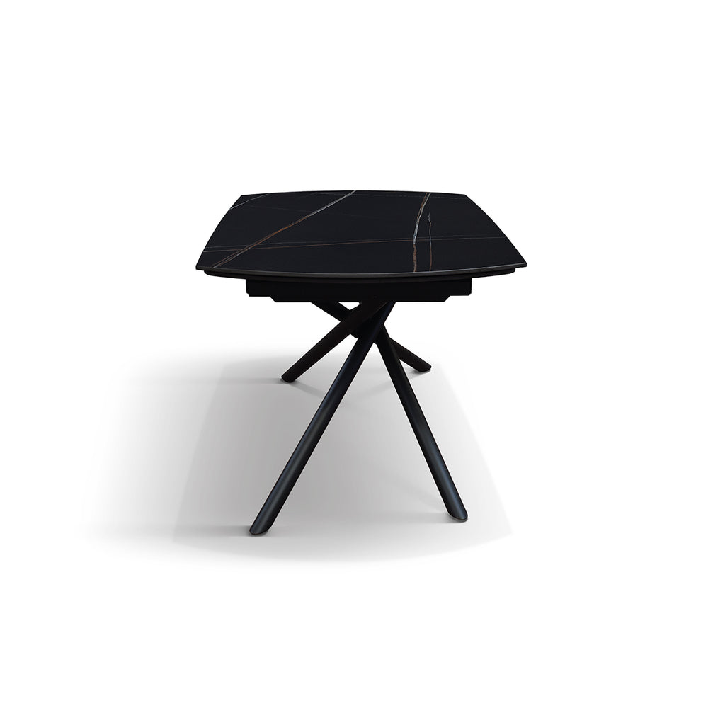 Lyra Extendable Round Table – Black Marble Ceramic and Black