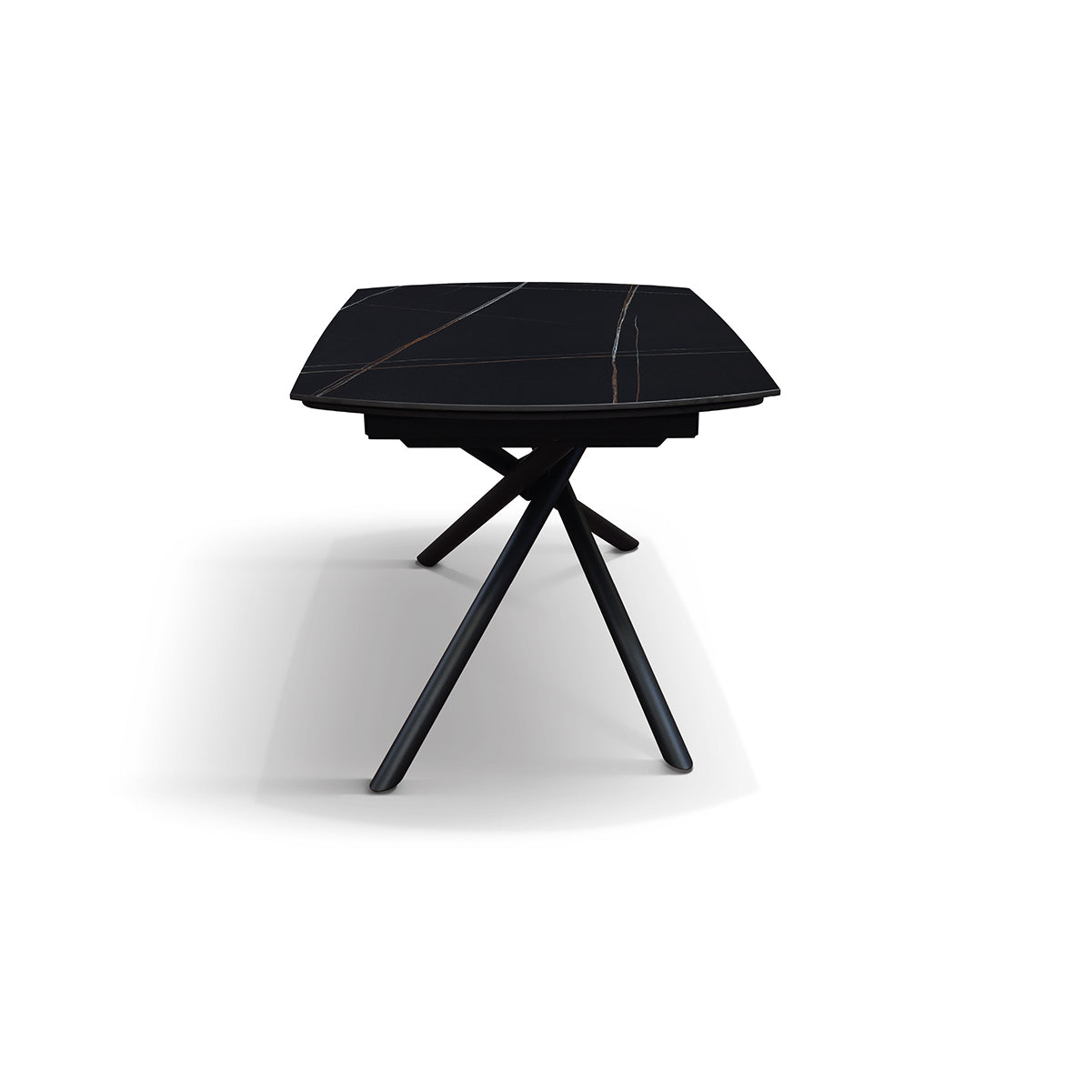 Lyra Extendable Round Table – Black Marble Ceramic and Black