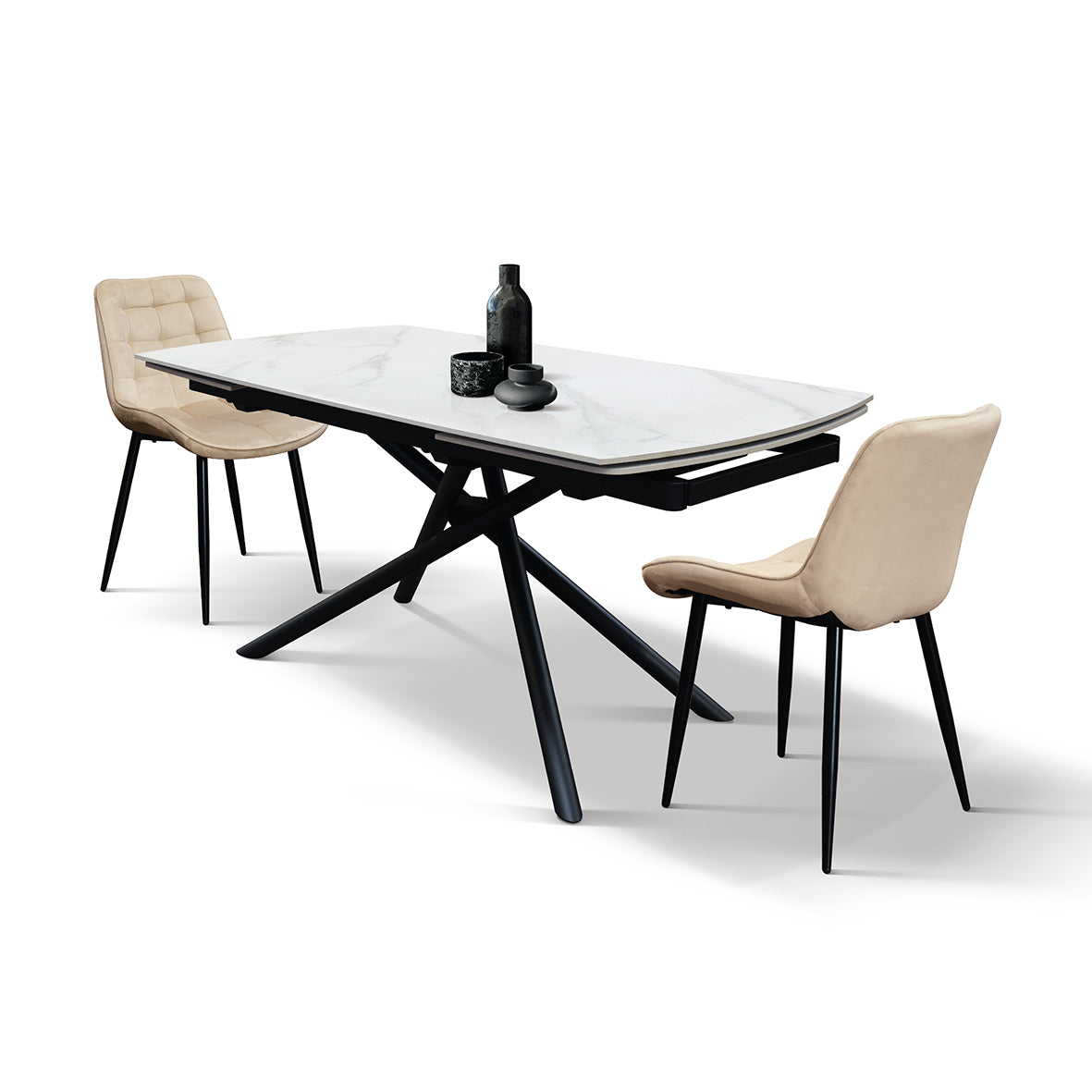 Vesper Extendable Table – White Ceramic and Black Metal