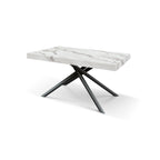 Tavolo Demetra, dettaglio angolo del piano in ceramica marmo bianco