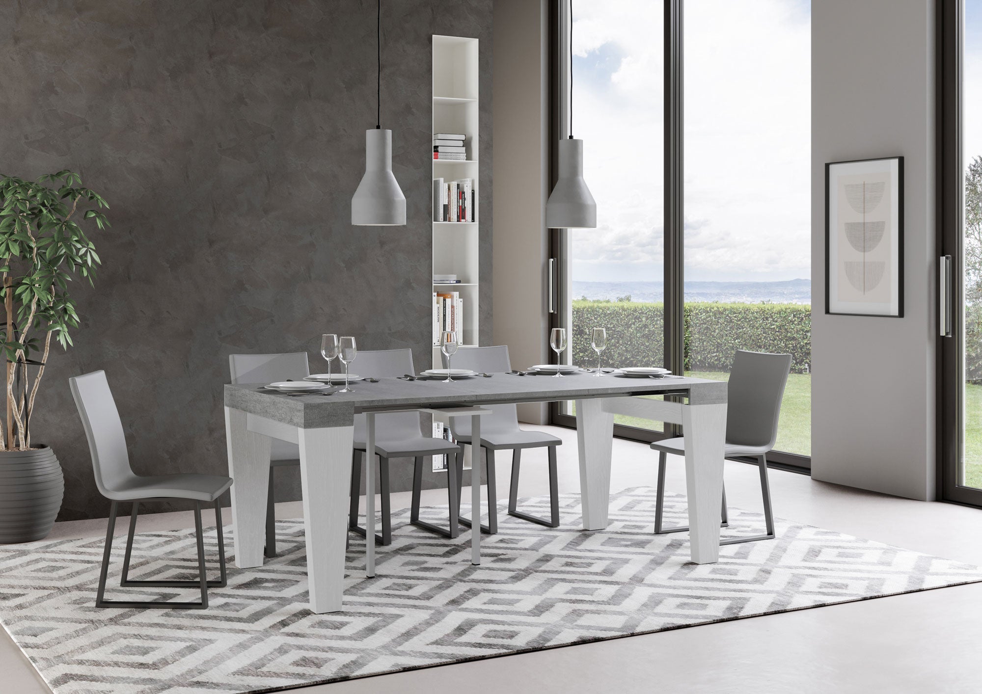 Spimbo Mix piano Cemento gambe Bianco Frassino