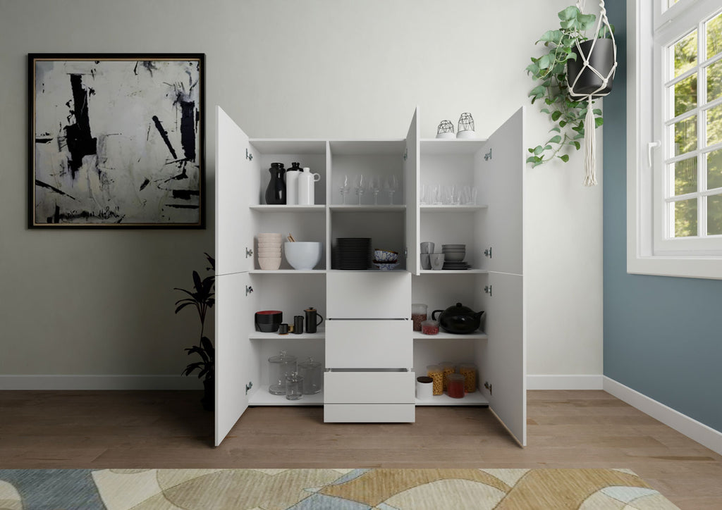 Credenza Alta Elios 5 Ante e 3 Cassetti - Bianco Lucido