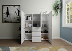 Credenza Alta Elios 5 Ante e 3 Cassetti - Bianco Lucido