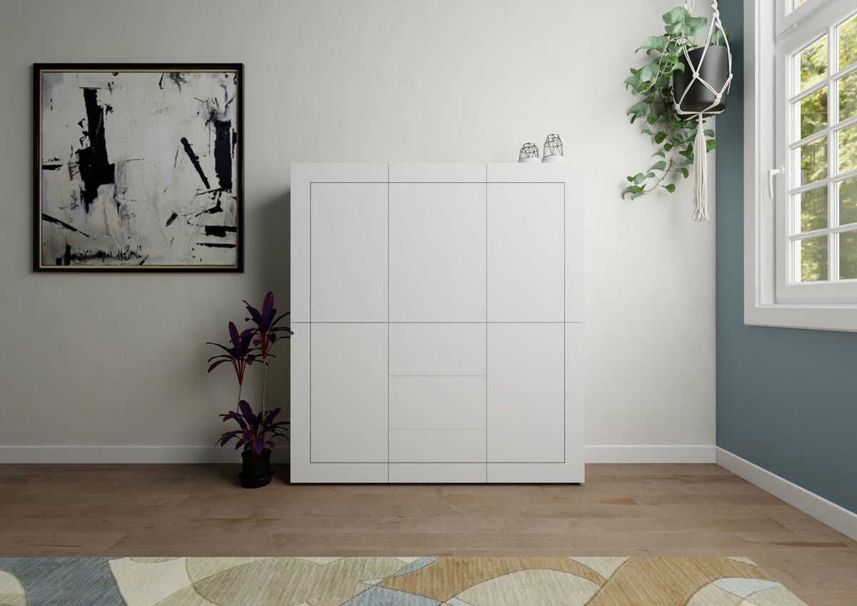 Credenza Alta Elios 5 Ante e 3 Cassetti - Bianco Lucido