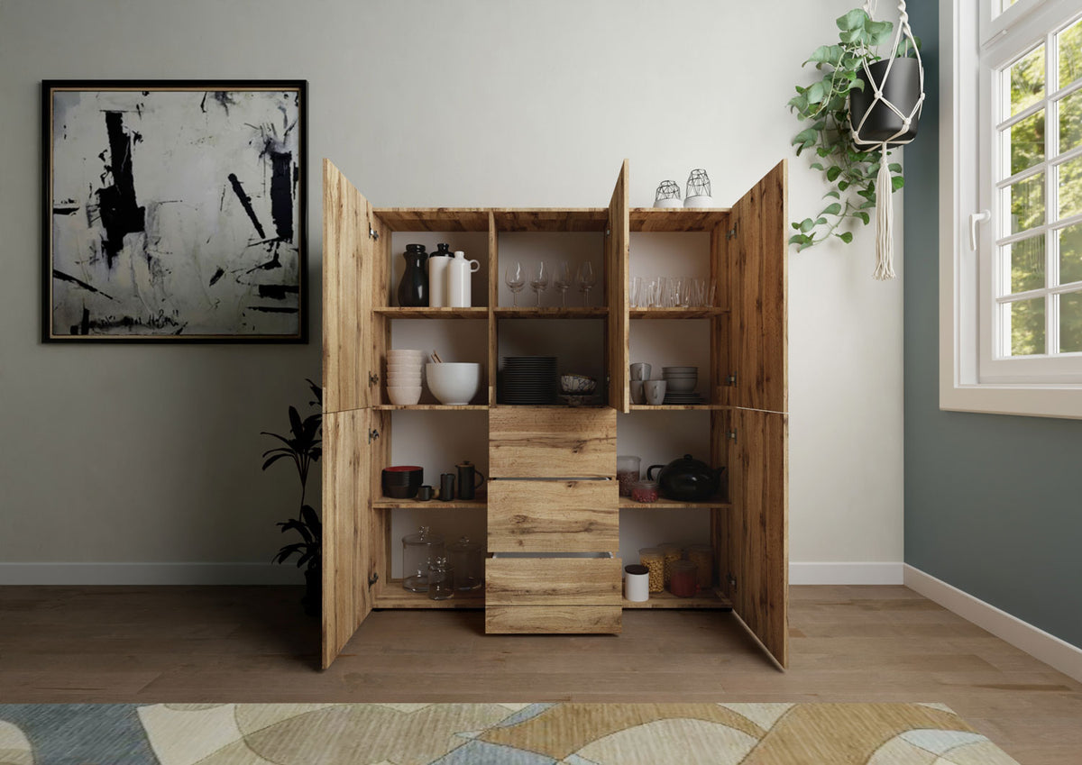 Credenza Alta Elios 5 Ante e 3 Cassetti - Quercia Natura