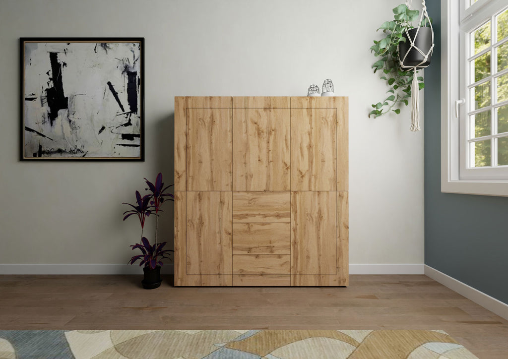 Credenza Alta Elios 5 Ante e 3 Cassetti - Quercia Natura