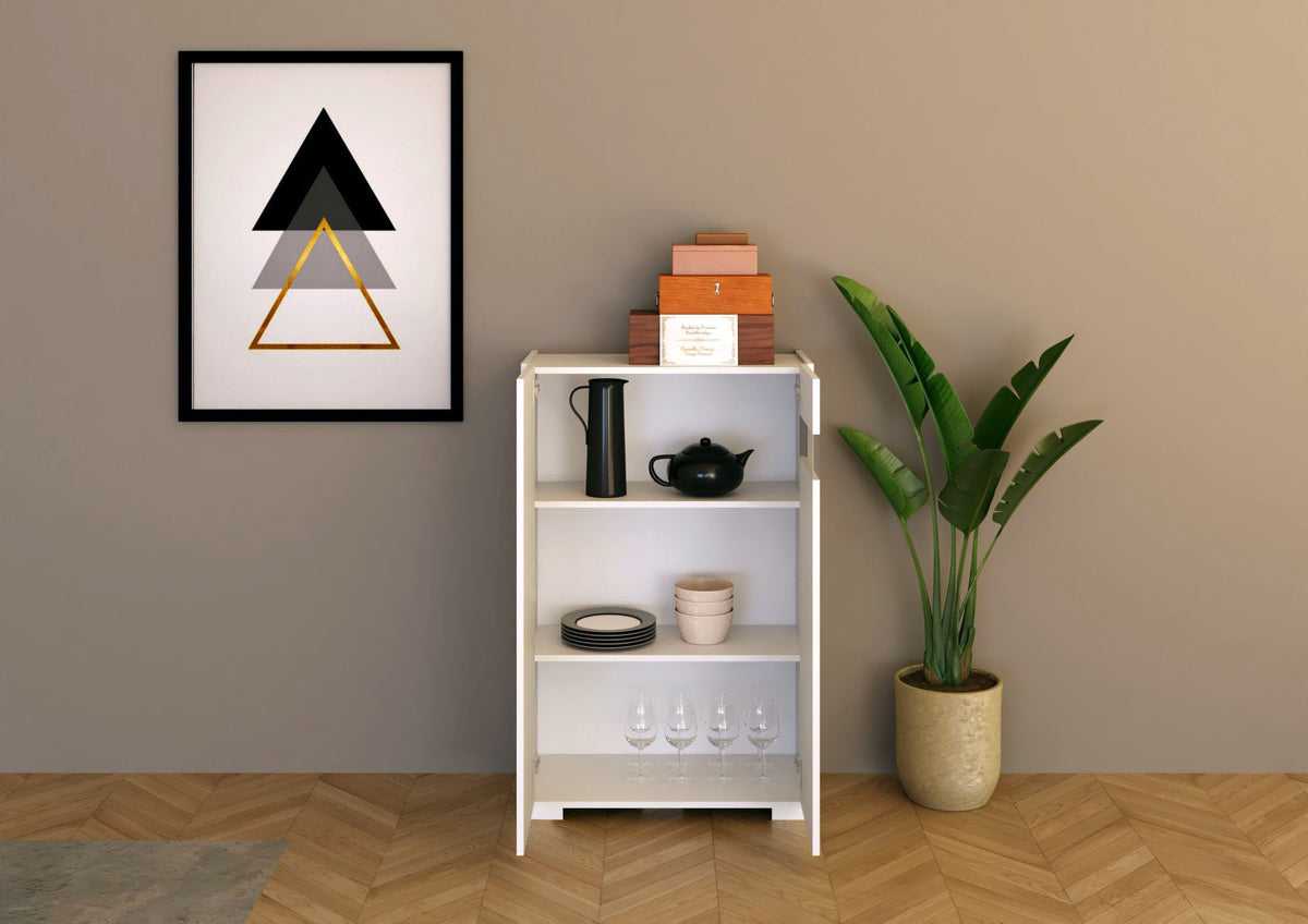 Credenza Alta Riflesso 2 Ante - Bianco Lucido